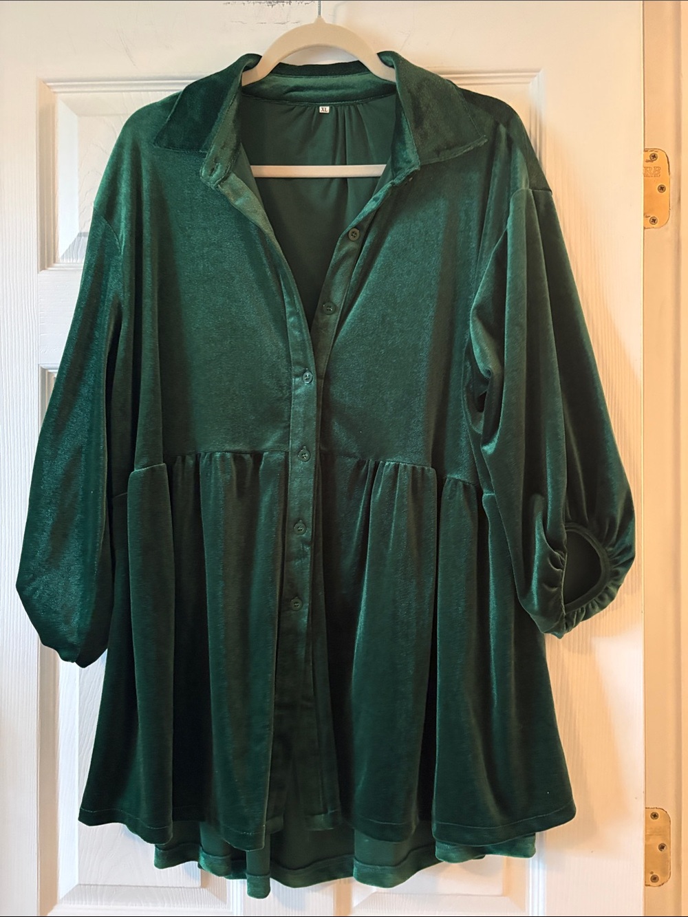 Plus-Size Velvet Button-Front Tunic in Deep Green